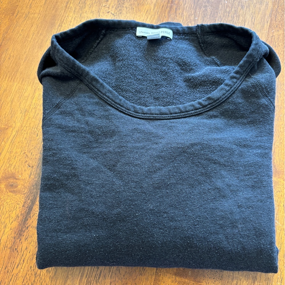 James Perse lightweight Black Scoop Neck Sweatshirt size small raw edge